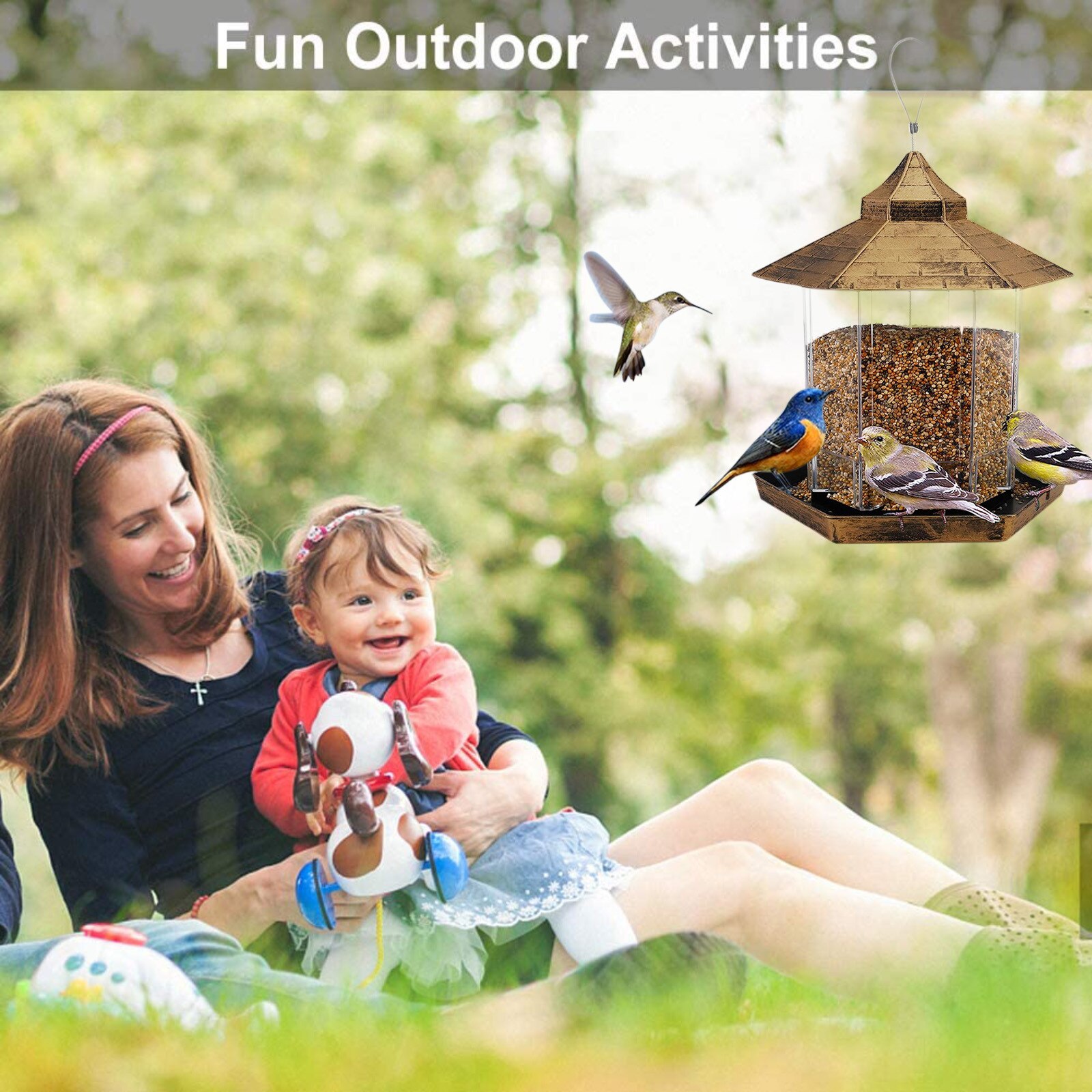 Outside Wild Bird Feeder with 2 Feeding Ports Garden Tube Bird Feeder Hanging