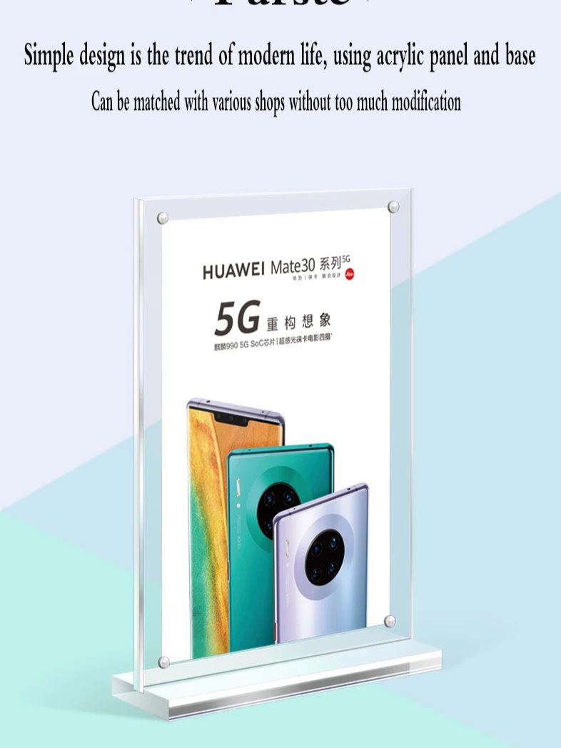 Dobbeltsidet klar akryl menu papirholder stativ bord tabel tegn kortholder desktop besked plakat display stativ lodret: 297 x 210mm