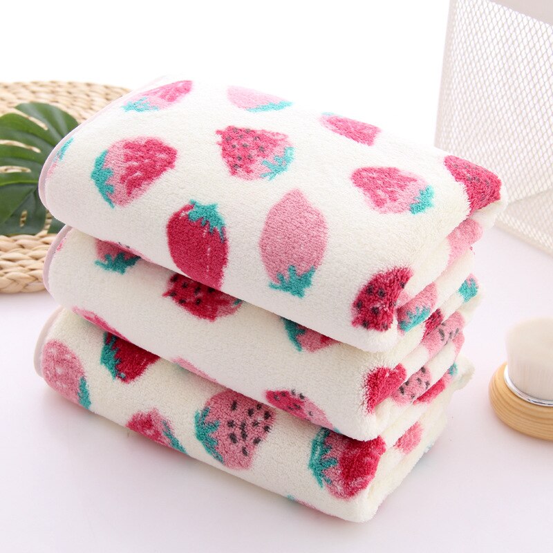Velvet Towel Strawberry Printed Cute Terry Bath Towel for Adults Kids Girls 35*75cm Face Hair Shower Towels Soft Absorbent Towel: 2 stks