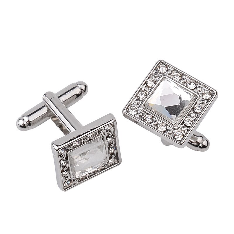 3 kleur Elegante Mannen Manchetknopen Klassieke Luxe Strass Kristal Vierkante Manchetknopen Mannelijke Franse Overhemd Manchet Knop: white