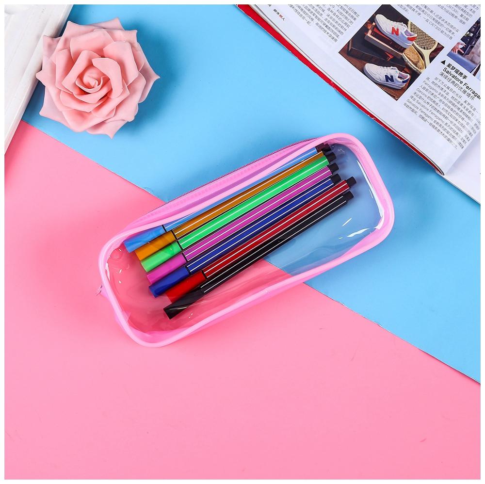 Simple Style Transparent PVC Pencil Case Korean Stationery School Office Supplies Pouch: Pink