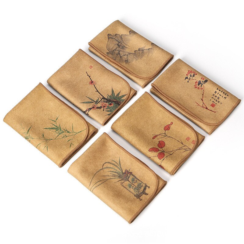 Painted tea cloth tea towel high-end tea towel cloth tablecloth absorbent tea set thick cotton linen Zen cloth pot mat