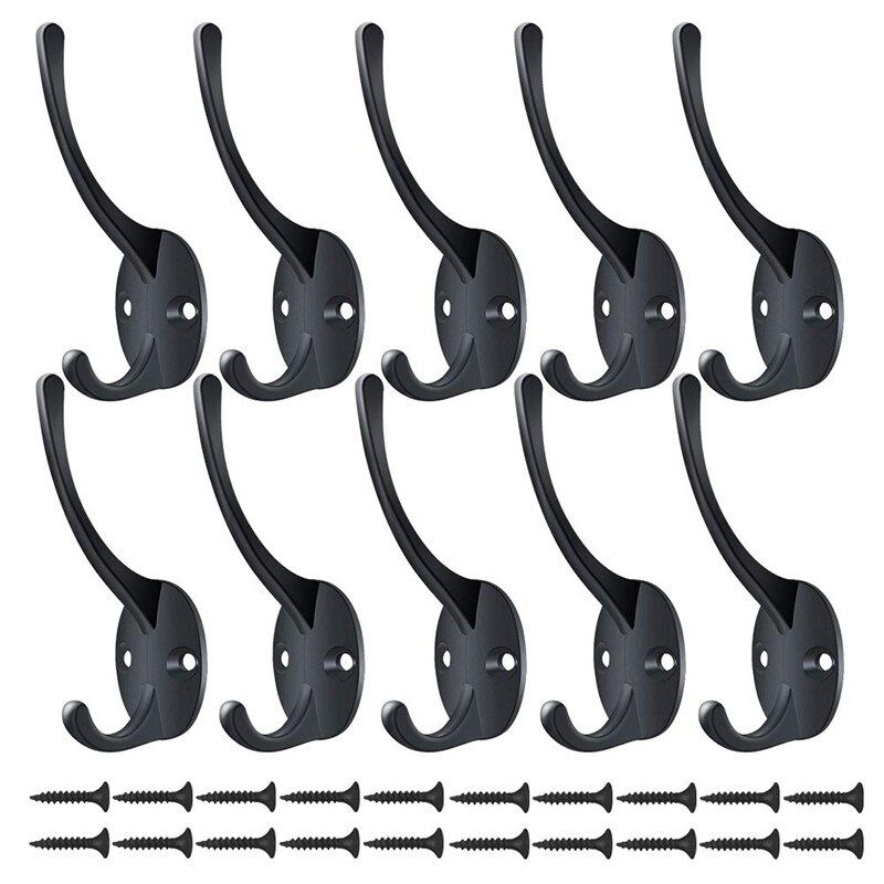 3Pcs Wall Mounted Heavy Duty Dual Coat Hooks Dual Prong Retro Double Utility Rustic Hooks With 2 Screws