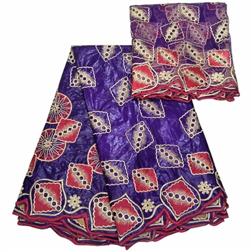 tissu algodón bazin getzner jacquard brocado tela 5 + 2 yardas/lote francés encaje material africano gele headtie aso oke: Morado