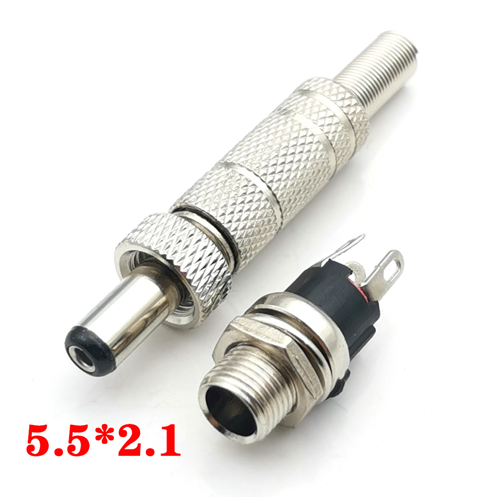 5 uds 5,5x2,5mm 5,5x2,1mm DC 12V conector de alimentación macho enchufe hembra adaptador de conector de Metal con bloqueo de rosca 5,5*2,1 5,5*2,5