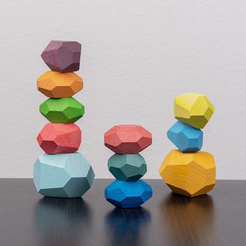 Per bambini In Legno Colorato di Pietra Jenga Building Block Giocattolo Educativo Creativo Nordic Stile Accatastamento Gioco Arcobaleno di Legno del Regalo Del Giocattolo