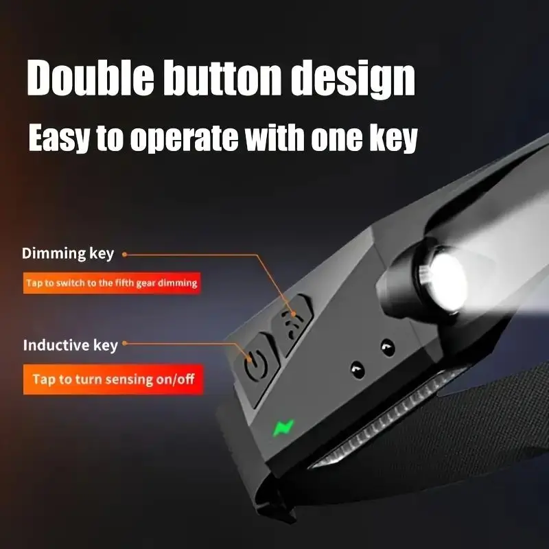 COB LED-sensorkoplamp Inductiezaklamp Ingebouwde batterij USB Oplaadbaar Waterdicht Kamperen Vissen Buitenlantaarn Zaklamp