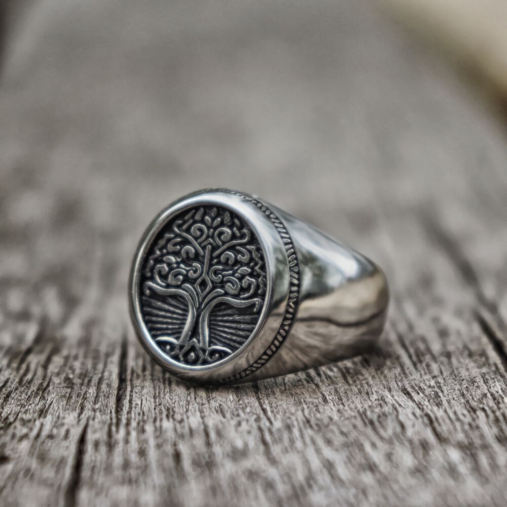 Vintage ringen voor mannen en vrouwen, roestvrij staal, levensboom zegelring, klassieke heren, viking amulet ringen, scandinavische sieraden