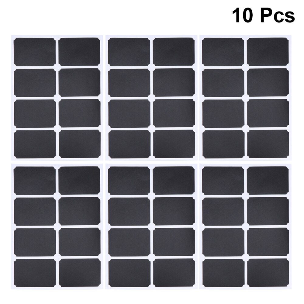 10 Vellen Uitwisbare Schoolbord Label Pvc Blackboard Stickers Schrijven-Op Sticker Voor Jar Fles Bus (Zwart)