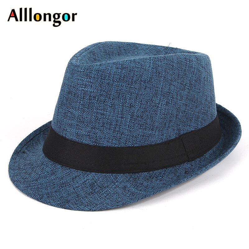 Sombrero Fedora de manga corta para hombre y mujer, gorra de Jazz negra, estilo británico, chapeu, Panamá, otoño: Azul