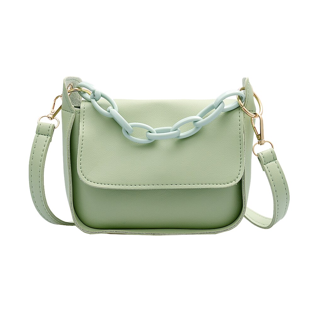 Bolso cruzado pequeño de cuero PU para mujer, bandolera de hombro de viaje con cadena acrílica de verano,: green