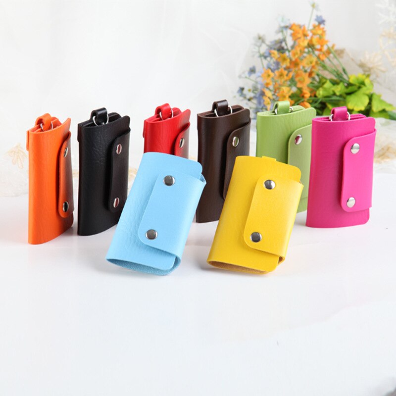 Leather Key Holder Candy Color Vertical Square Key Bag Mini Door Car Key Wallet Car Key Holder Keychain Pouch Ring Cover Holder