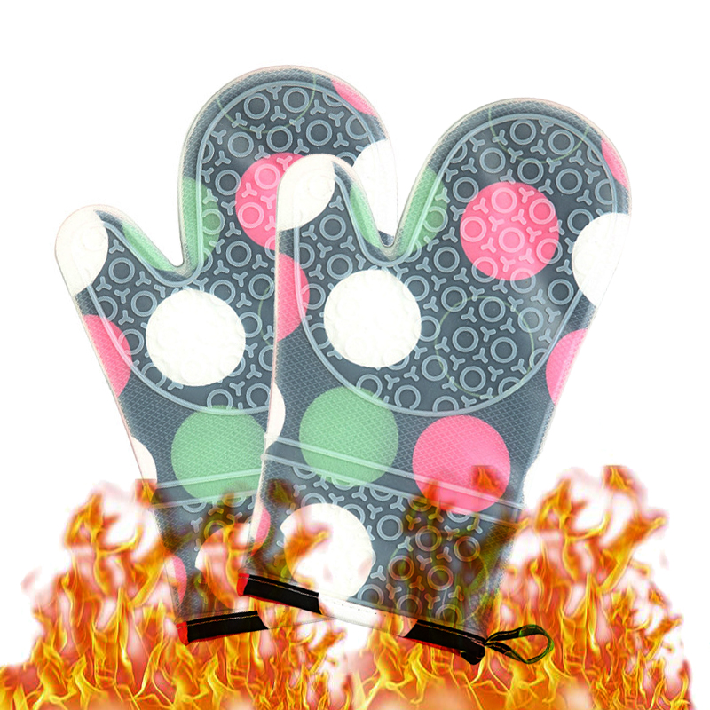 Oven Mitts 1 Pair - Silicone and Cotton Double -layer Heat Resistant Gloves / Silicone BBQ Gloves - Perfect for Baking Grilling