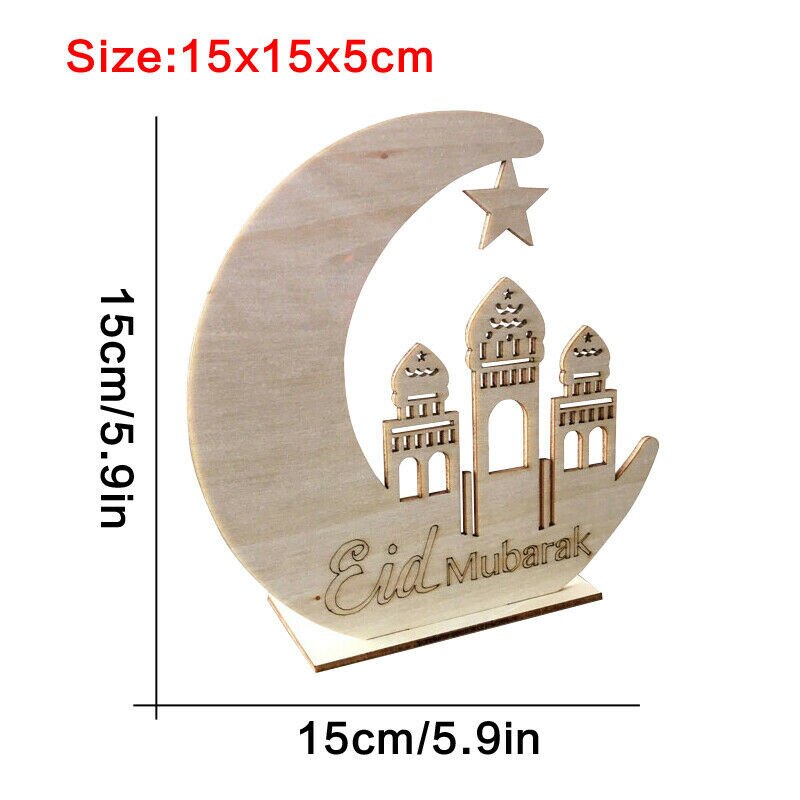 LED Houten Eid Mubarak Plaque Moon Star Ramadan Ornament Moslim Decor Hanger Hout Kunst Ambachten Plaque Opknoping Hanger