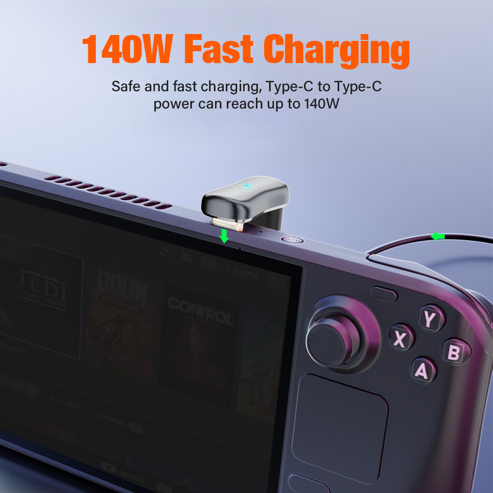 180-Grad-Winkel-USB-C-Adapter, USB-C-Stecker auf Buchse, 20 Gbit/s, PD 140 W, Schnelllade-Konverter-Adapter für Dampf Deck-Zubehör