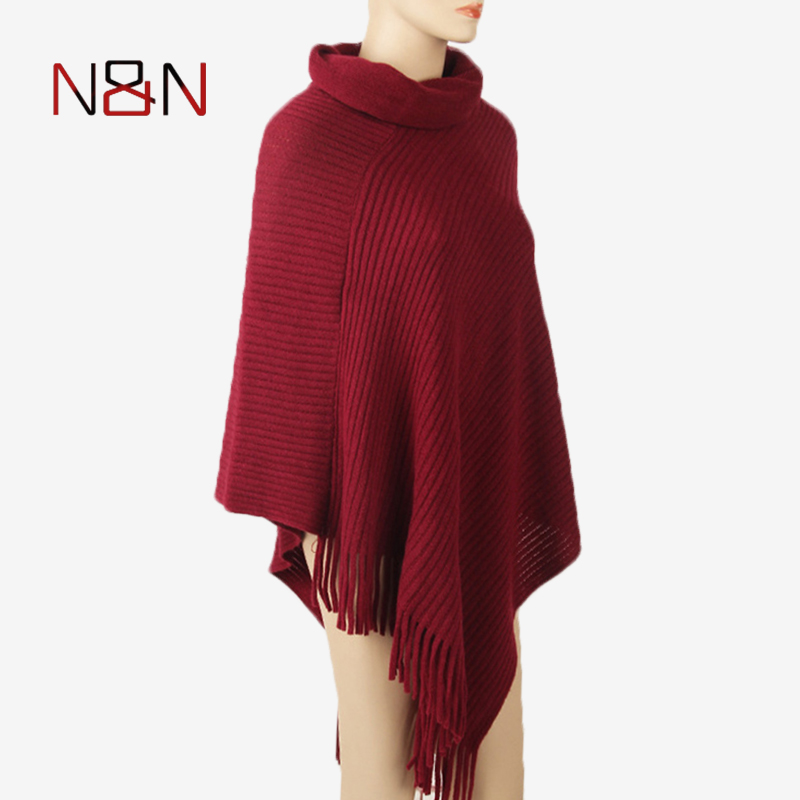 Vinter stickad tröja dam lång poncho och capes tjocka varma pullovers solid tofs fladdermus ärm tunna tröjor
