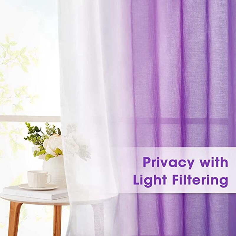 Praktische 2 Pcs Sheer Ombre Gordijnen 52X84 Inch Gradiënt Gordijnen Semi Sheer Voile Gordijnen Staaf Pocket Raam Gordijnen voor Kamer