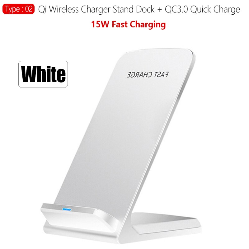 15W Quick Qi Wireless Charger For iPhone 11 Pro X XS XR 8 Samsung S9 S10 S20 Xiaomi HUAWEI QC 3.0 Fast Charging Stand: 15W Dock White