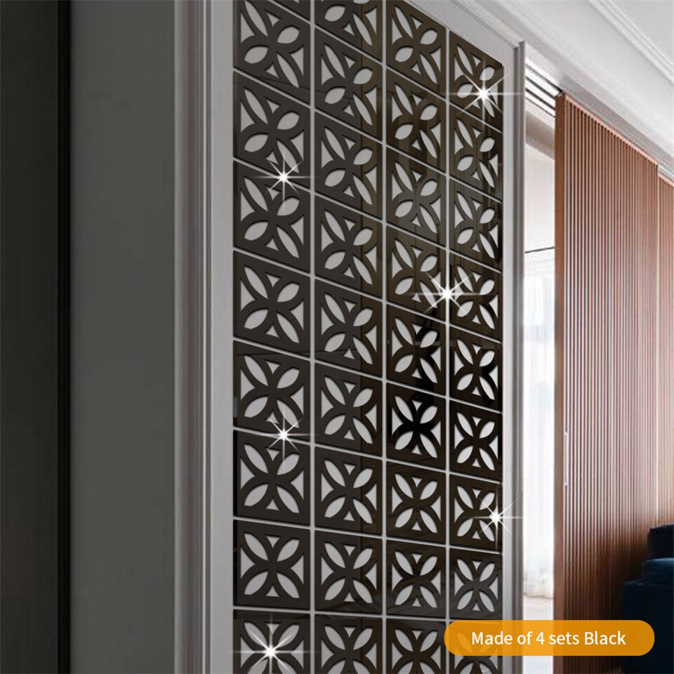 Pegatina de espejo de flores de cuatro hojas de hueco para sala de estar, papel tapiz de decoración de dormitorio, calcomanías de espejo acrílico para decoración del hogar, bricolaje