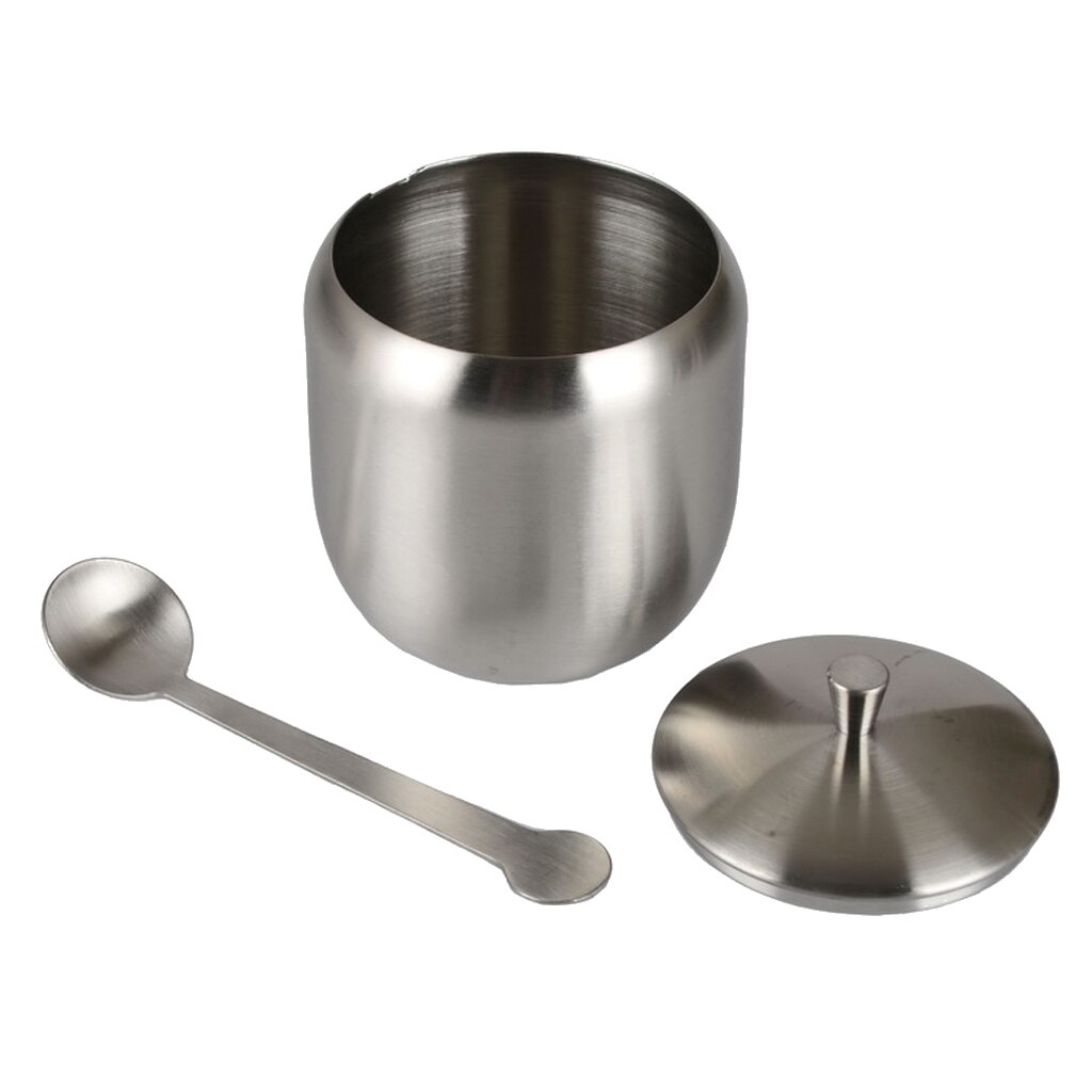 Stainless Steel Sugar Bowl Seasoning Pots Sugar Container with Small Spoon