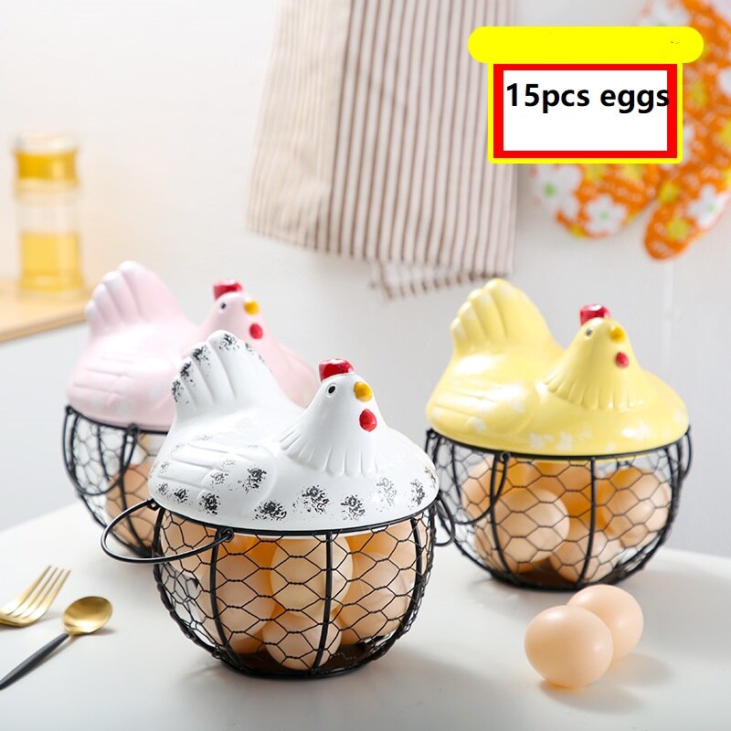 Ceramic Egg Holder Organizer Storage Basket Egg Basket Fruit Container Ceramic Hen Orament Decorative Kitchen Basket Egg Storage