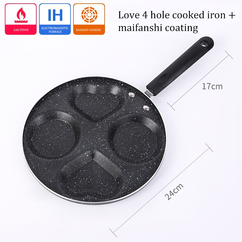 GEEKHOM Frying Pan Cast Iron Nonstick Pancake Pan Skillet Egg Pancake Steak Pan Cooking Egg Ham Pans Breakfast Maker Cookware: 4holes