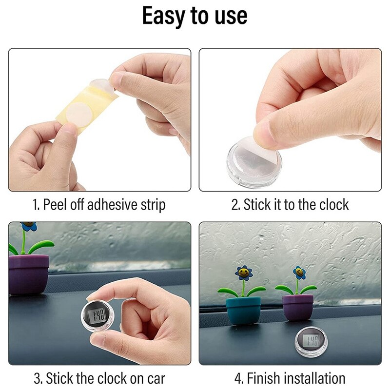 3 Pieces Mini Motorcycle Clocks Waterproof Stick-on Motorbike Mount Watch Digital Clocks for Vehicle, Auto, Car, SUV