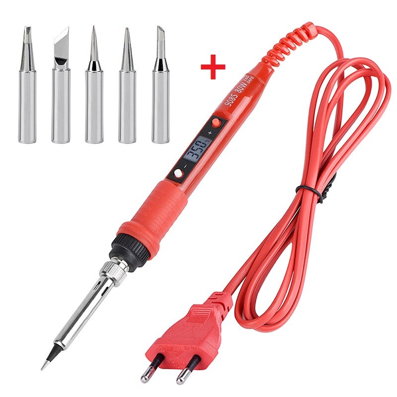 60W 80W Electric Soldering Iron Temperature Adjustable Digital 110V 220V Tin Welding Solder Iron Tips Bag Repair Rework Tools