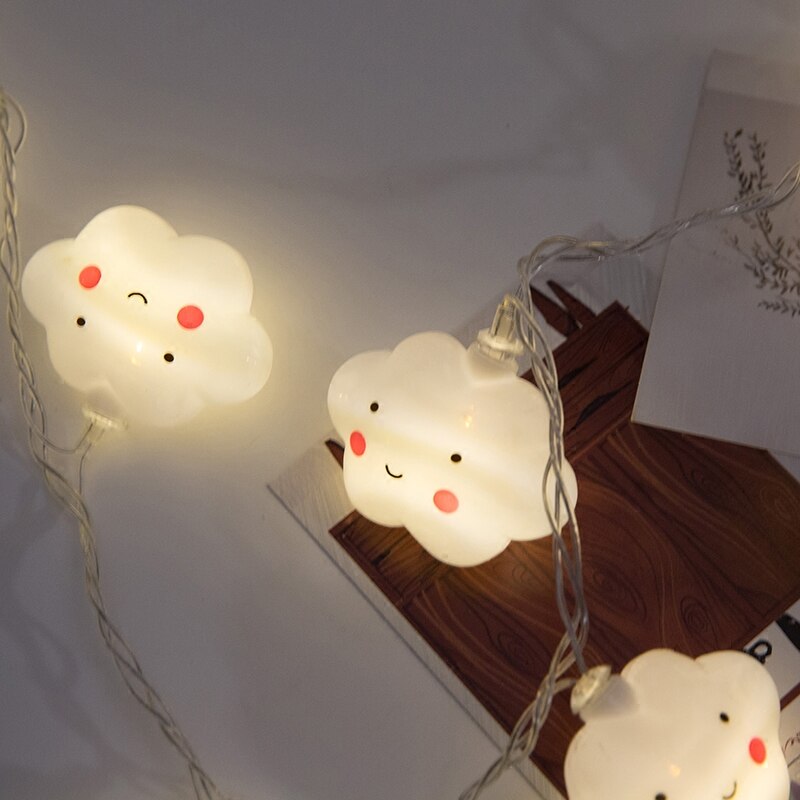 Guirnalda de luces Led con forma de nube para niños, lámpara de hadas de 1,5 M, decoración del hogar, dormitorio, con batería, 3 colores, novedad, 10Led