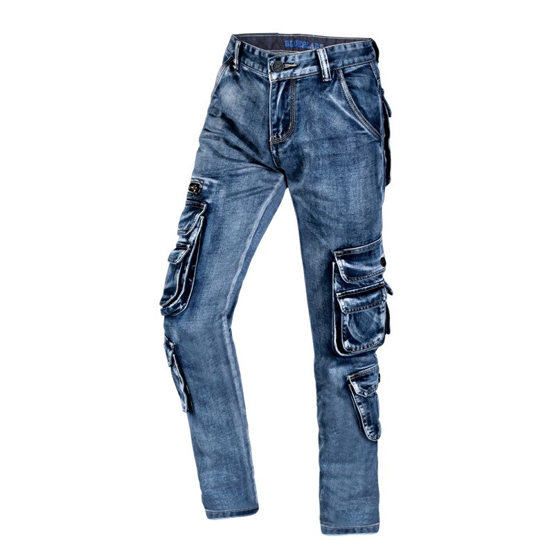 ABOORUN Men's Retro Cargo Jeans Multi Pockets Washed Straight fit Denim Pants Men's Brand Overalls Jeans x1650: 31