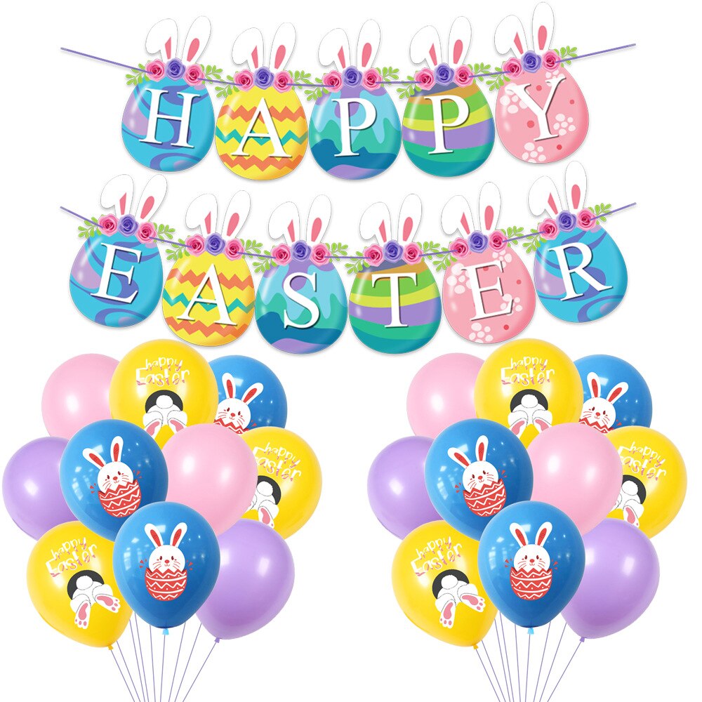 Pasen Ballon Set Gelukkig Pasen Cartoon Eieren Konijn Bunny Print Banner Decoratie Interieur Party Decoratie Kids Kleurrijke Speelgoed: 20 balls