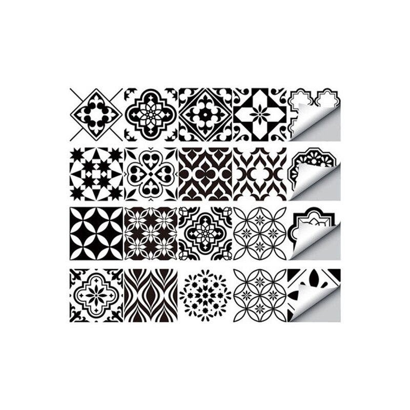 Waterproof Retro Black and White Tile Stickers Bathroom Kitchen DIY Stitching Stickers Moisture-proof Wall Stickers