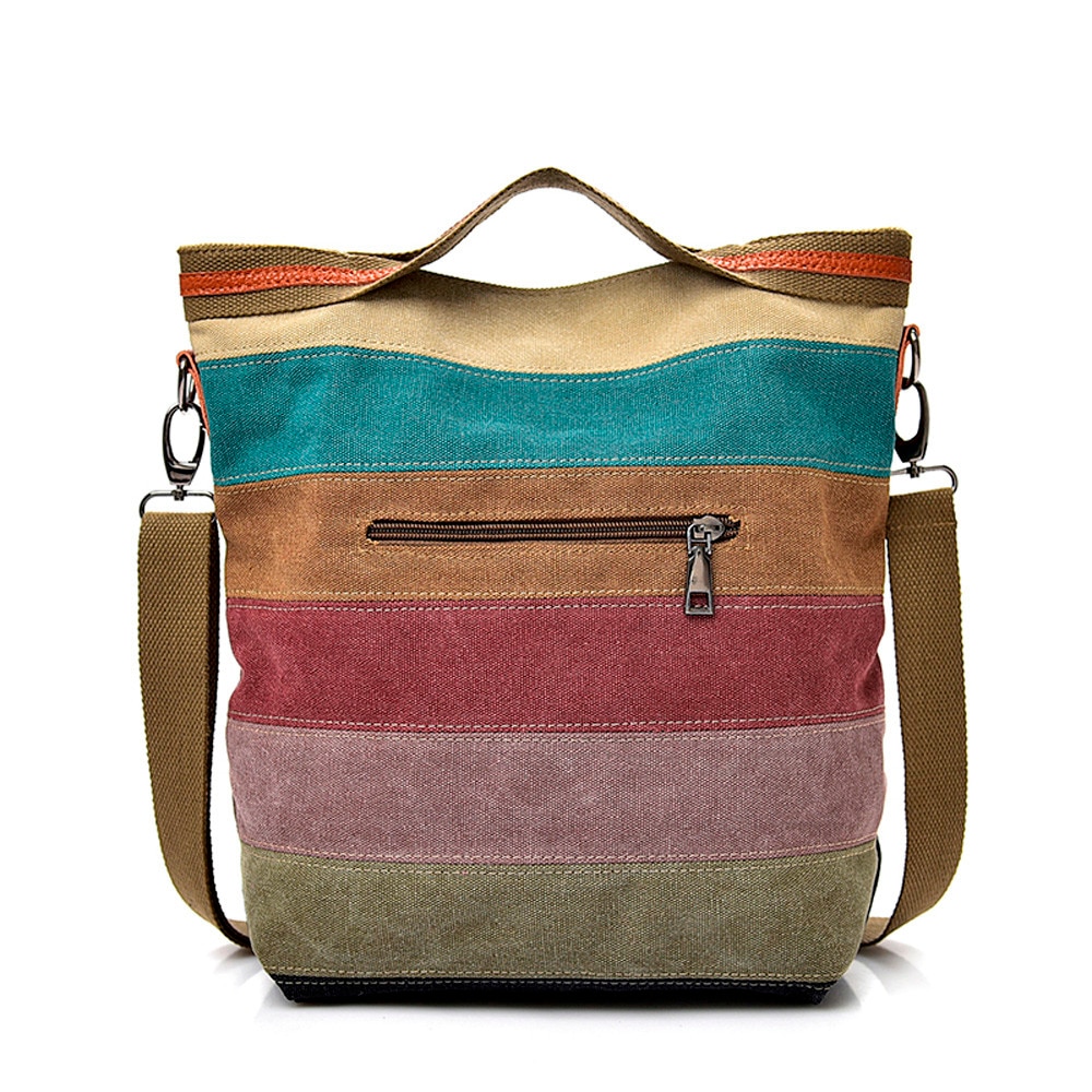 neue lässig Frauen Leinwand Reißverschluss spleißen Streifen Crossbody-tasche Schulter Kupplungen Tasche Handtasche Große frauen Totes