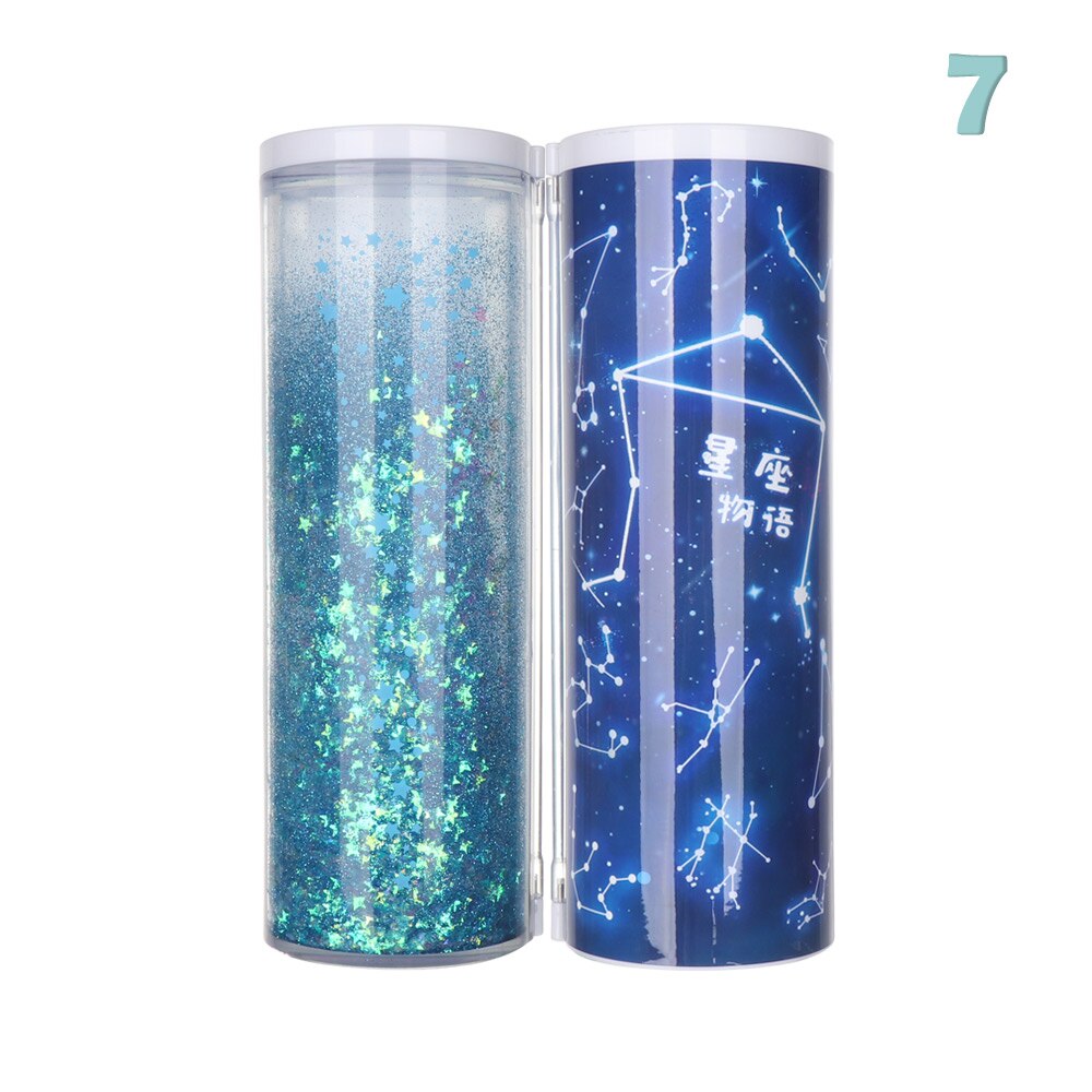 1PC 6.7*6.7*21cm Portable Quicksand Translucent Cylindrical Password Pencil Box Multifunction Pencil Cases School Stationery: 7