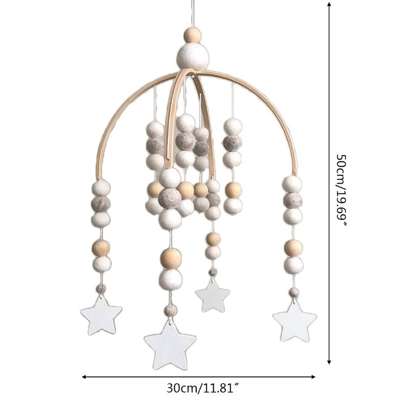 Baby Wool Balls Wooden Beads Mobile Rattles Bed Bell Wind Chimes Toy Decorations