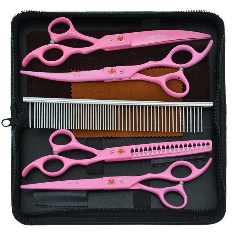 7" Pet Scissors for Dog Grooming Straight Curved Shears Animal 40% Cut Off Thinning Trimmers Dog Accessories B0036A
