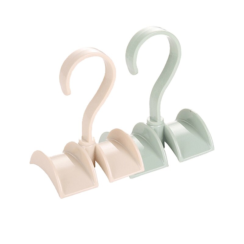 2 Pcs Rotating Storage Rack Bag Hanger Without Punch Clothes Plastic Rack Tie Coat Closet Hanger Wardrobe Organizer, Green &amp; Bei