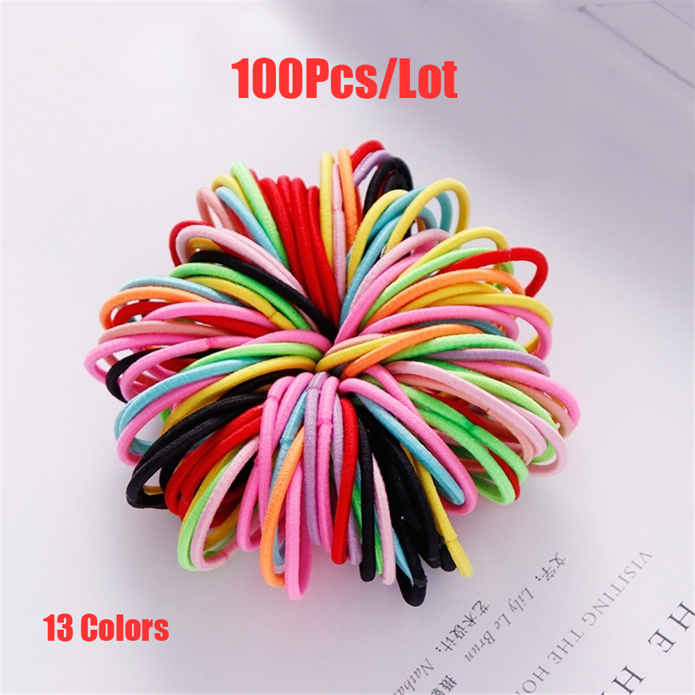 100 stks/partij Meisjes Snoep Kleuren Nylon 3CM Elastiekjes Kinderen Veilig Elastische Haarbanden Paardenstaart Houder Kids Haar Accessoires