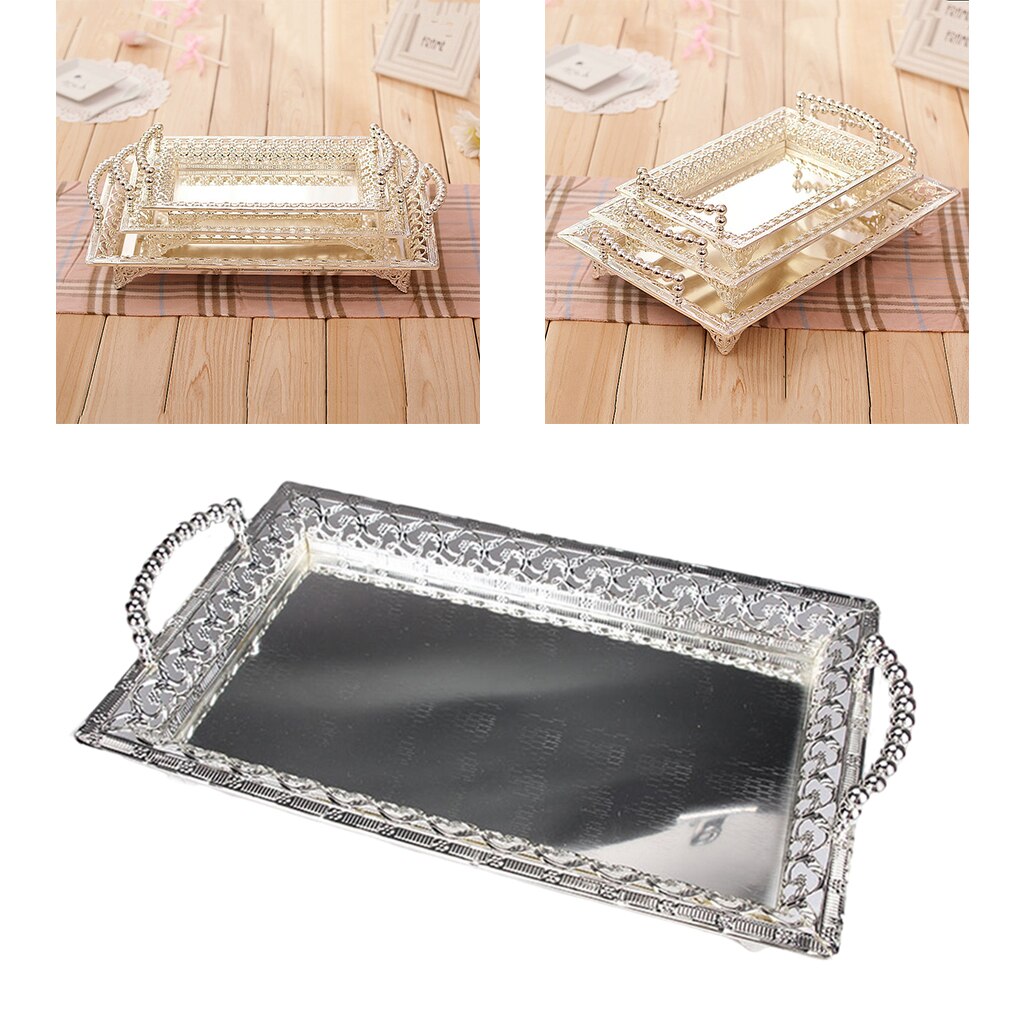 Decorative Alloy Fruit Plate Food Display Vegetable Bread Storage Organizer: Silver 41x25cm