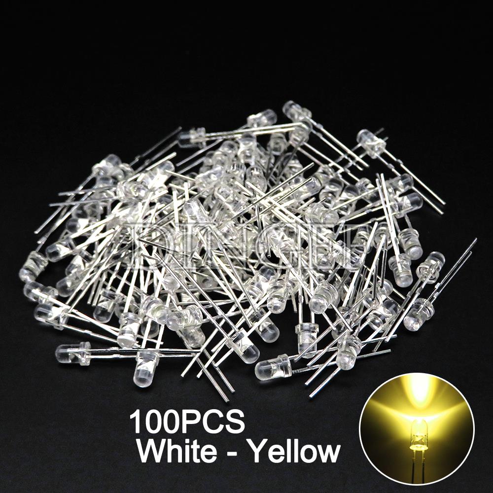 100PCS 3mm 5mm LED Diode F3 F5 Assorted Kit White Green Red Blue Yellow Orange Pink White DIY Light Emitting LED Diode Connector