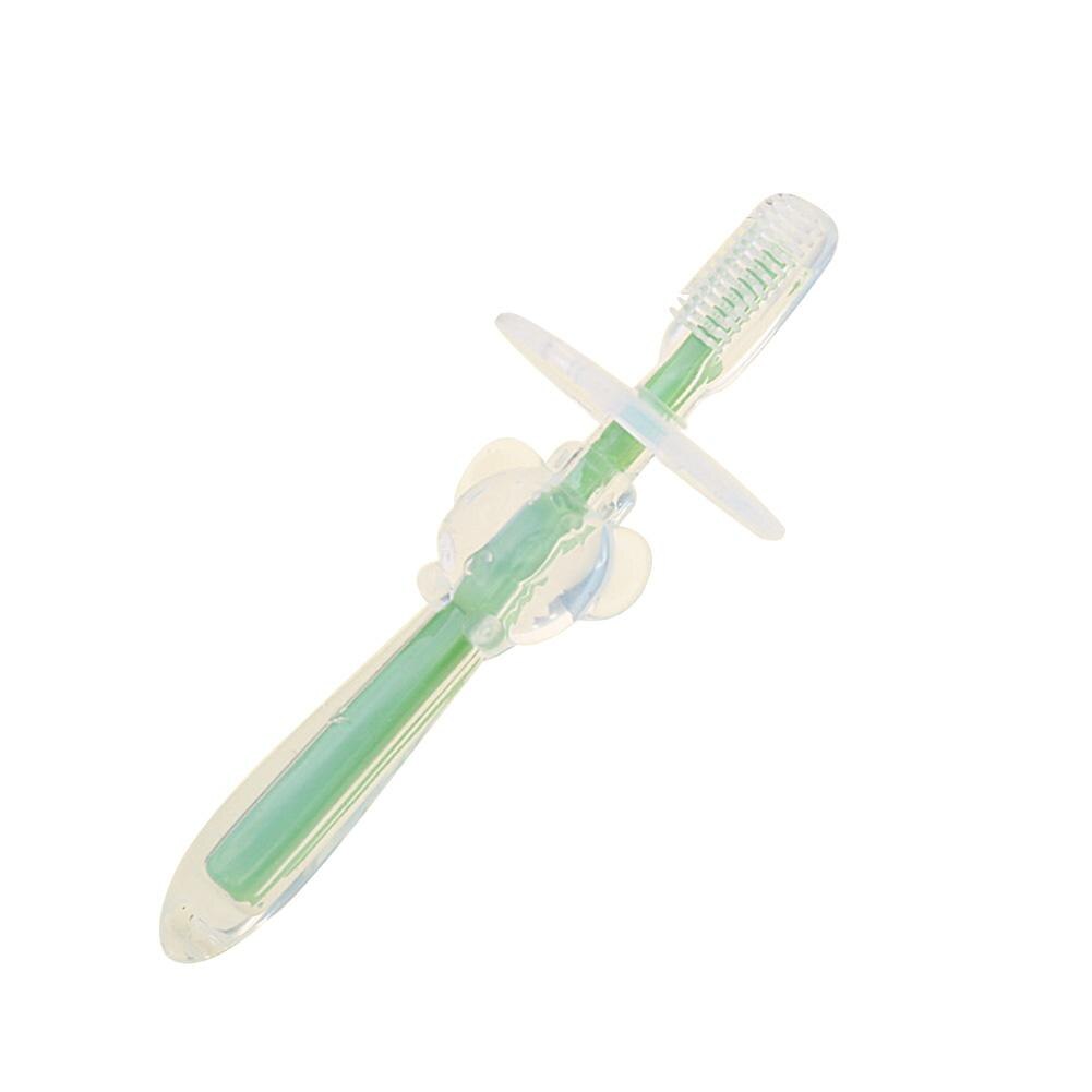 Kids Soft Silicone Oral Care Training Toothbrush with Security Round Slice: green