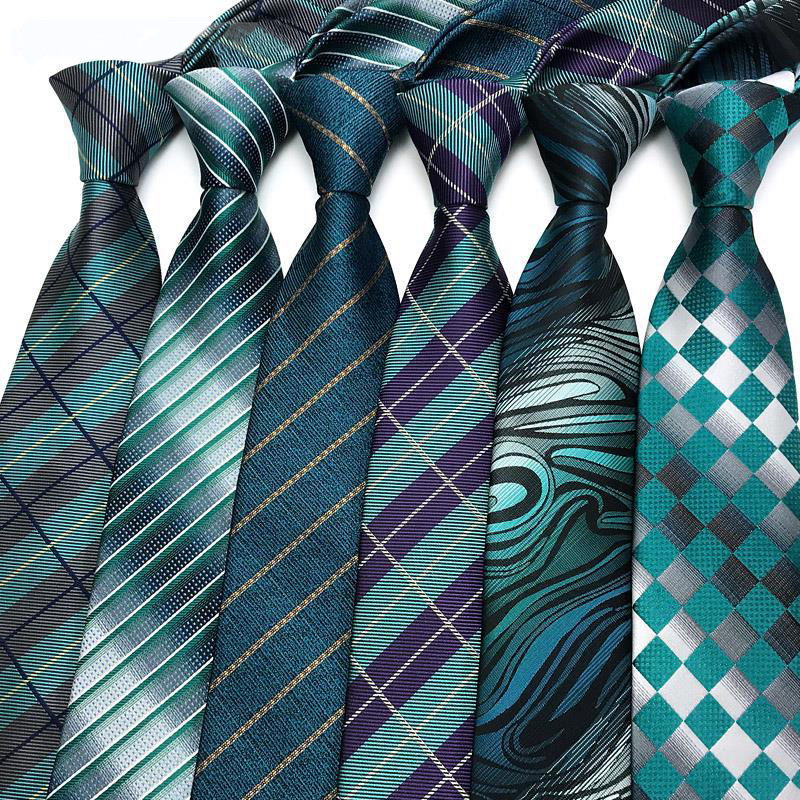 Corbata de lujo de 8CM para hombre, corbatas a cuadros a rayas de Color verde para hombre, corbata tejida Jacquard, accesorios formales para de negocios