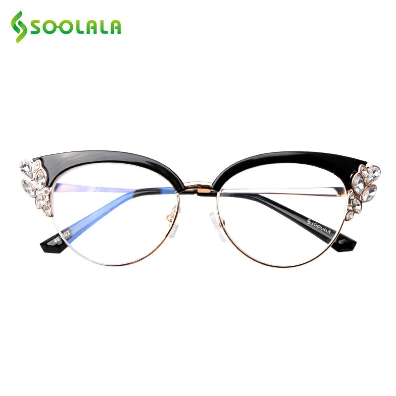 SOOLALA Anti Blue Light Glasses Women Cateye Rhinestone Eyeglass Frames Computer Anti Reflective Blue Light Blocking Glasses