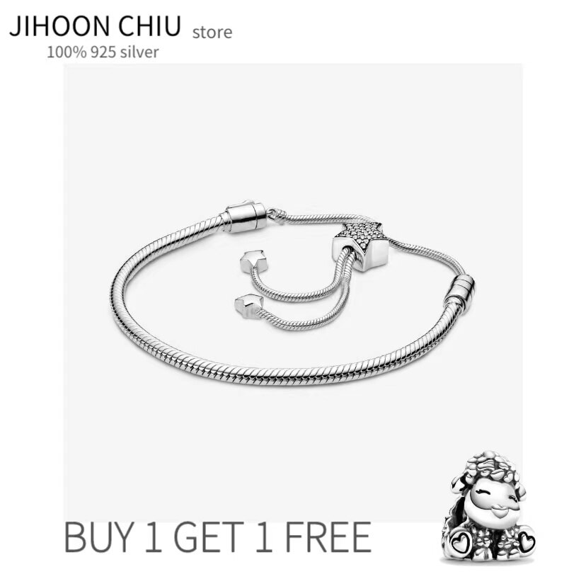 Original Pando charm chain Snake bracelet 100% 925 sterling silver bracelet for women's classic DIY jewelry