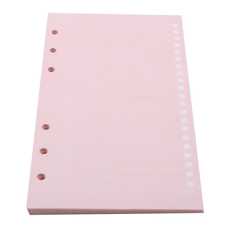 6 Holes Loose Leaf Notebook Spiral Planner Refill Inner Paper A5 Pages Blank Grid Line To Do List For Filofax: Pink line