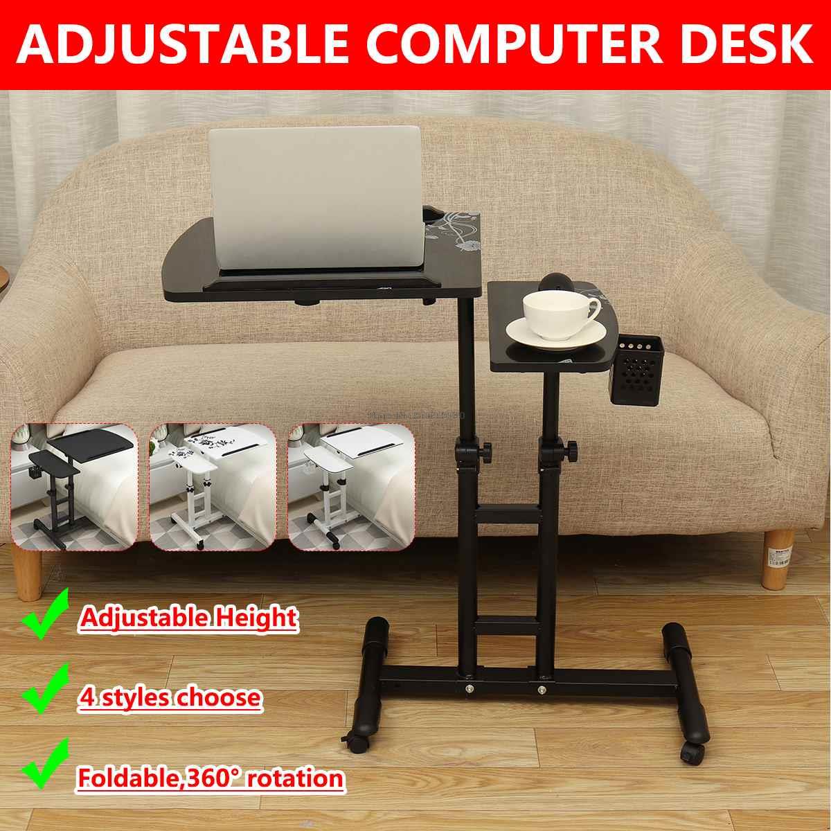 Klappbarer computertisch 48 x 40cm , verstellbarer tragbarer laptoptisch, drehbarer laptop-betttisch, höhenverstellbarer stehtisch fürs schlafzimmer