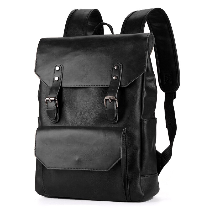 Vintage Stijl Mannen PU Lederen Rugzak Mens Waterdichte Rugzak Mannelijke College High School Tassen Rugzak Reistas Mochila: Black