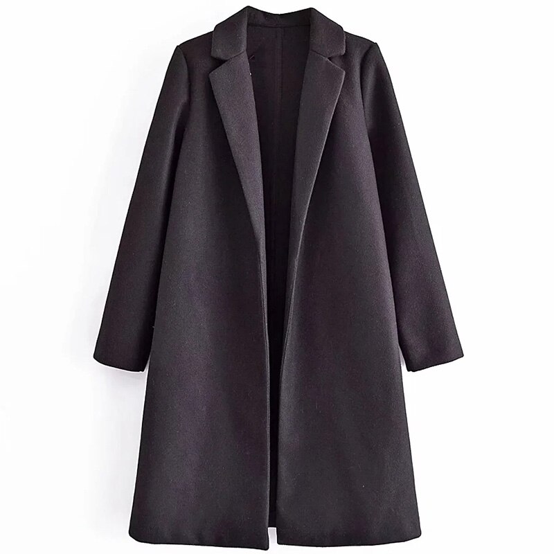 Adherebling Woman Casual Traf Jacket Autumn Winter Side Pockets Open Stitch Longline Trench Coats Loose Beige Overcoat: B / S