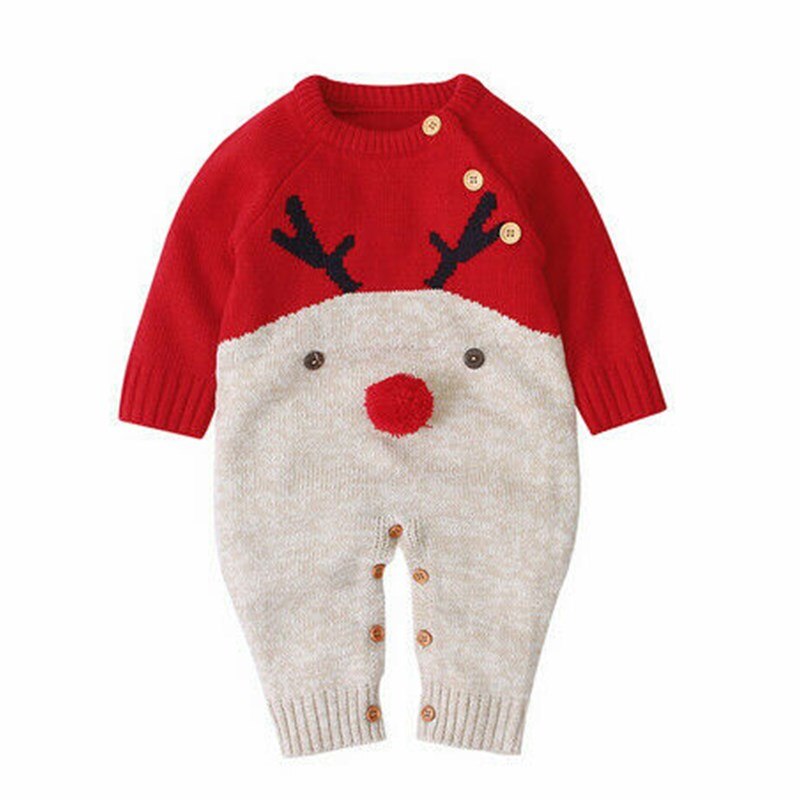 Peleles de punto para bebé de Navidad, ropa para bebé o niños, suéter cálido de invierno, mono, trajes con figura de venado de dibujos animados para niños pequeños: Rojo / 18 meses