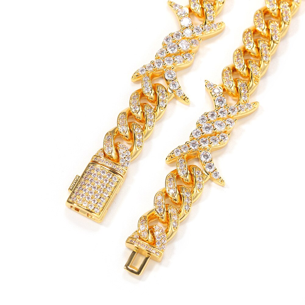 Hip Hop Mannen Gouden Kleur Draad Chain Zirkoon Cubaanse Ketting Ijs Uit Cubaanse Jewerly Crystal Miami Braclete Chain Hip Hop voor Mannen